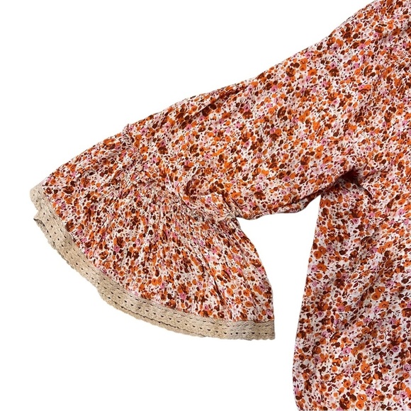 Nalini Cardigan Top Women’s One Size Orange Boho Tassels Tie Front Bell Sleeves - Picture 6 of 11